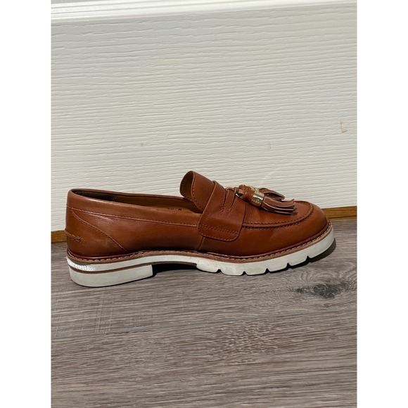 Stuart Weitzman Mens Cognac Brown Leather Tassel Lug Sole Loafers Made in‎ Spain main image 4